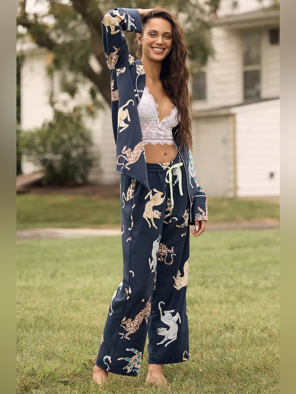 Anthropologie Leopard Flannel Pajama Set Size L Top/Size S Bottoms